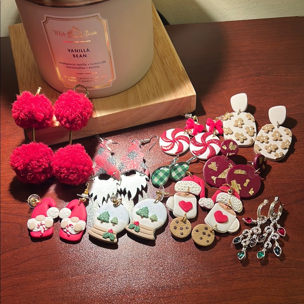 Christmas Earring Lot - Dangles Handmade Clay Light Weight and Fun
